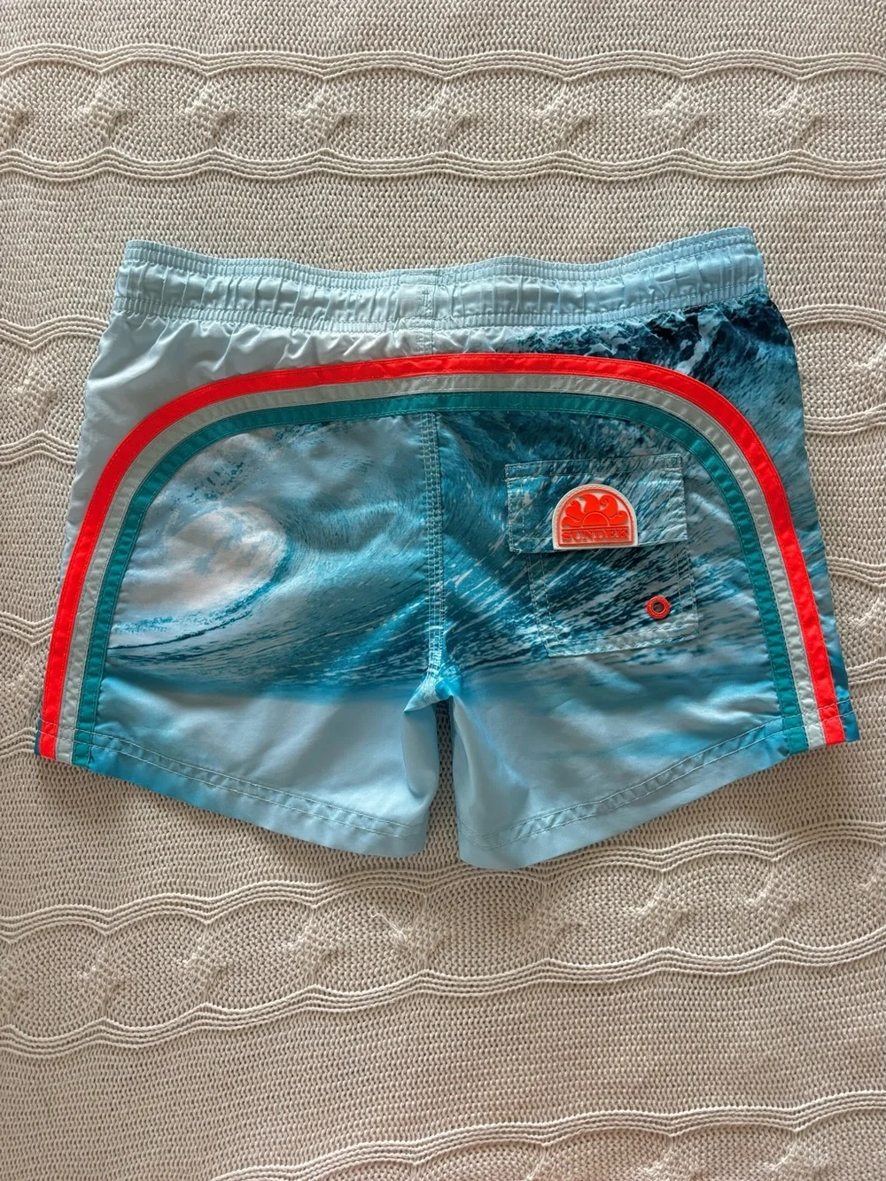 Sundek Boys Swim Trunks Size 8 Blue Wave Print Board Shorts Excellent Cruise
